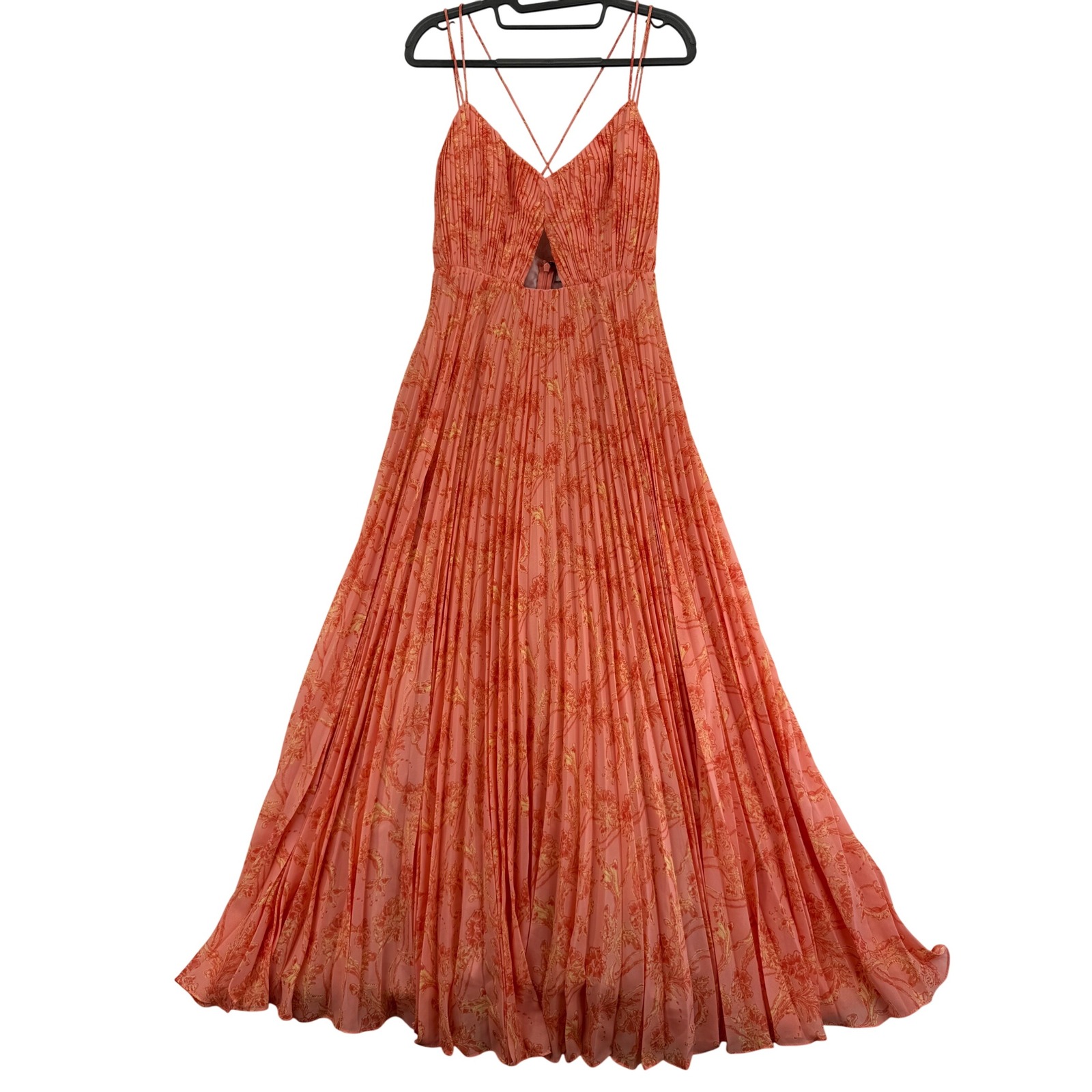 Amur Women's Floral Pleated Maxi Dress, Sleeveless Cutout Dress - Size 2